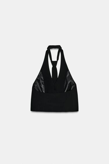 DETACHABLE TIE WAISTCOAT TOP - Black by Zara - Image 3