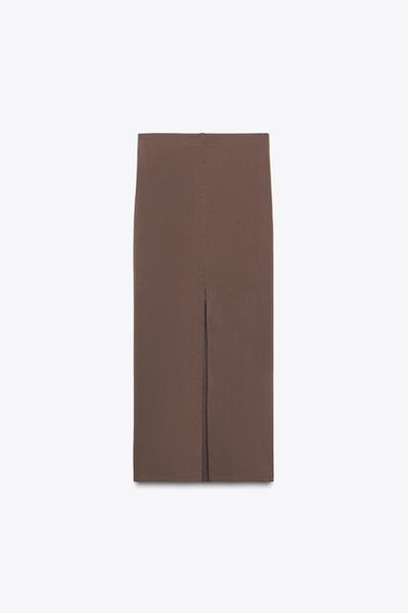 JUPE MI-LONGUE TEXTURÉE - Marron de Zara - Image 7