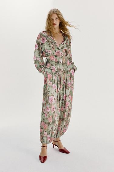 Zara FLORAL PRINT BALLOON TROUSERS - Multicolored