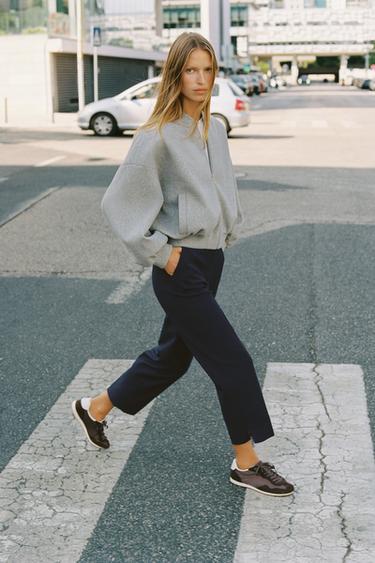 TROUSERS WITH VENT ON THE HEM - Dark navy by Zara