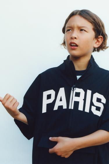 SEERSUCKER SHORT SLEEVE POUCH POCKET SWEATSHIRT - Navy blue by Zara