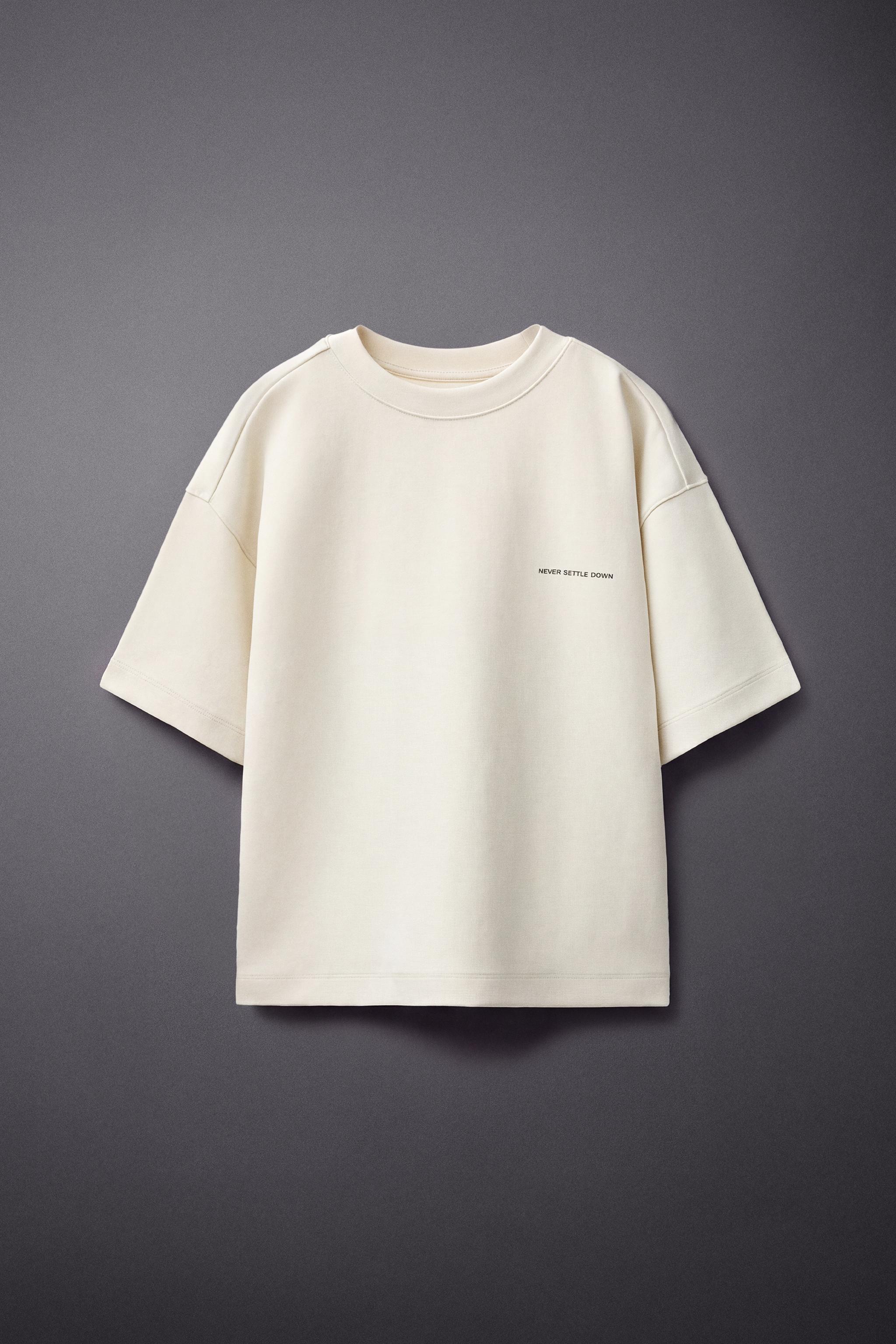 MODAL-BLEND RAISED TEXT T-SHIRT — Ecru