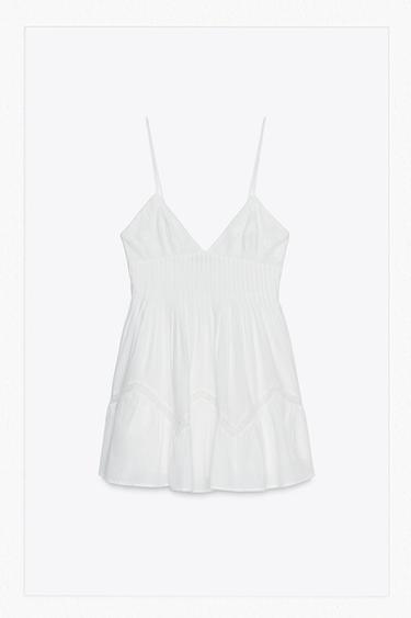 VESTIDO CORTO BORDADOS - Blanco de Zara