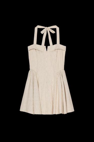 Zara CHECKERED HALTER DRESS - Brown / Ecru - Image 0