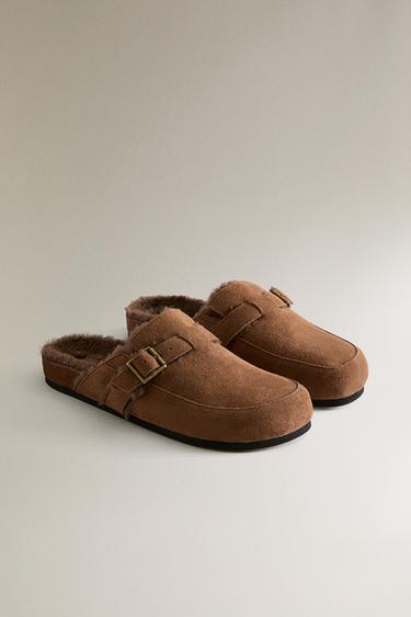 WARM LEATHER CLOGS WITH BUCKLE - Brown by Zara - Image 1