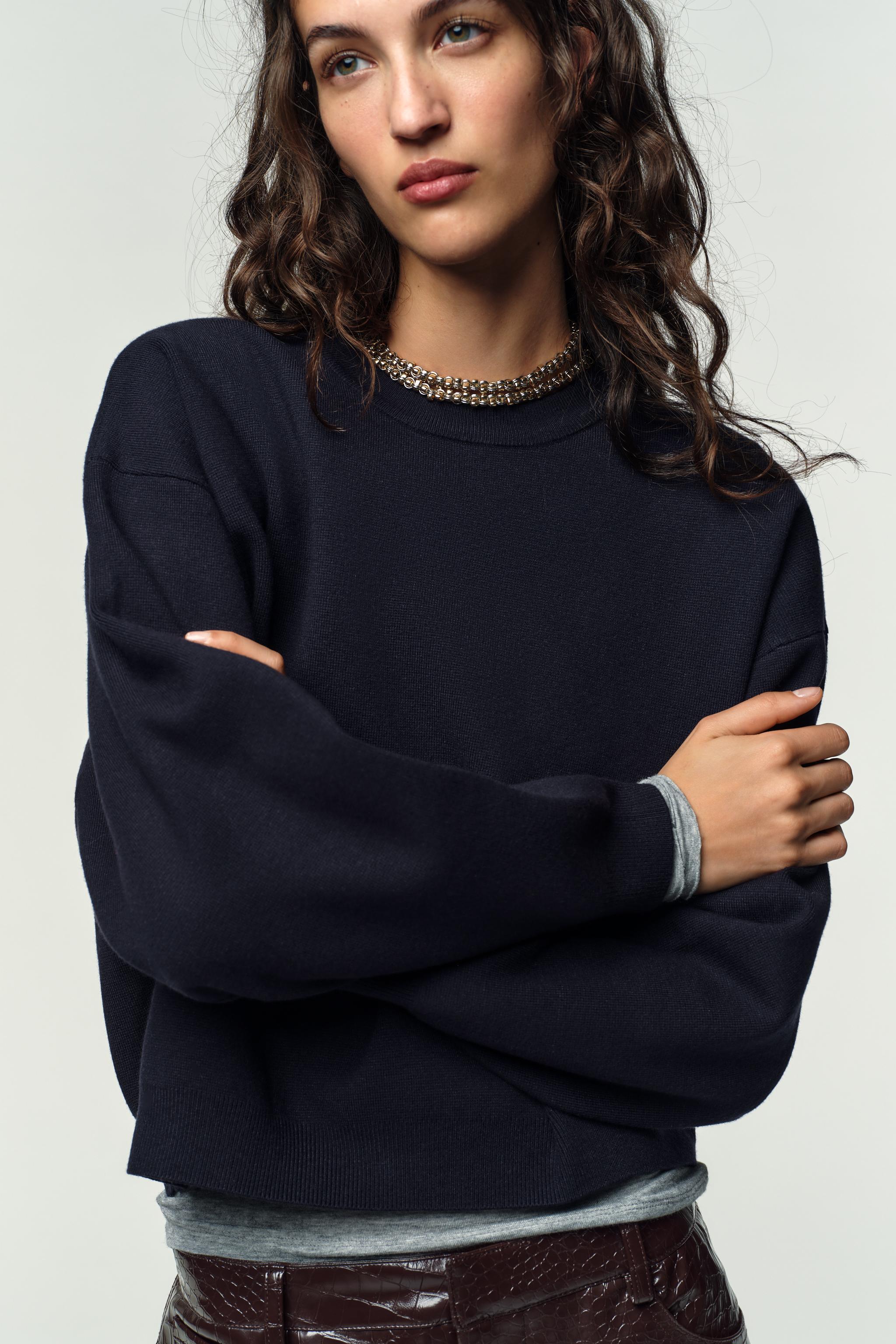 ZARA ニット　M SUÉTER DE PONTO PÉROLA COM GOLA E ZÍPER - Chocolate | ZARA Brasil