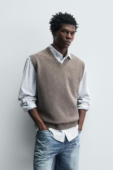 Zara WOOL KNIT VEST - Beige