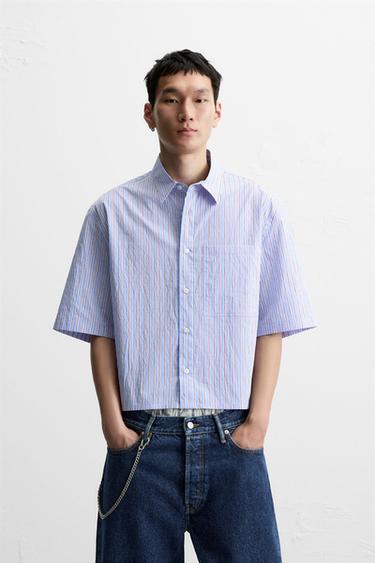 STRIPED CROPPED FIT SHIRT - Blue by Zara
