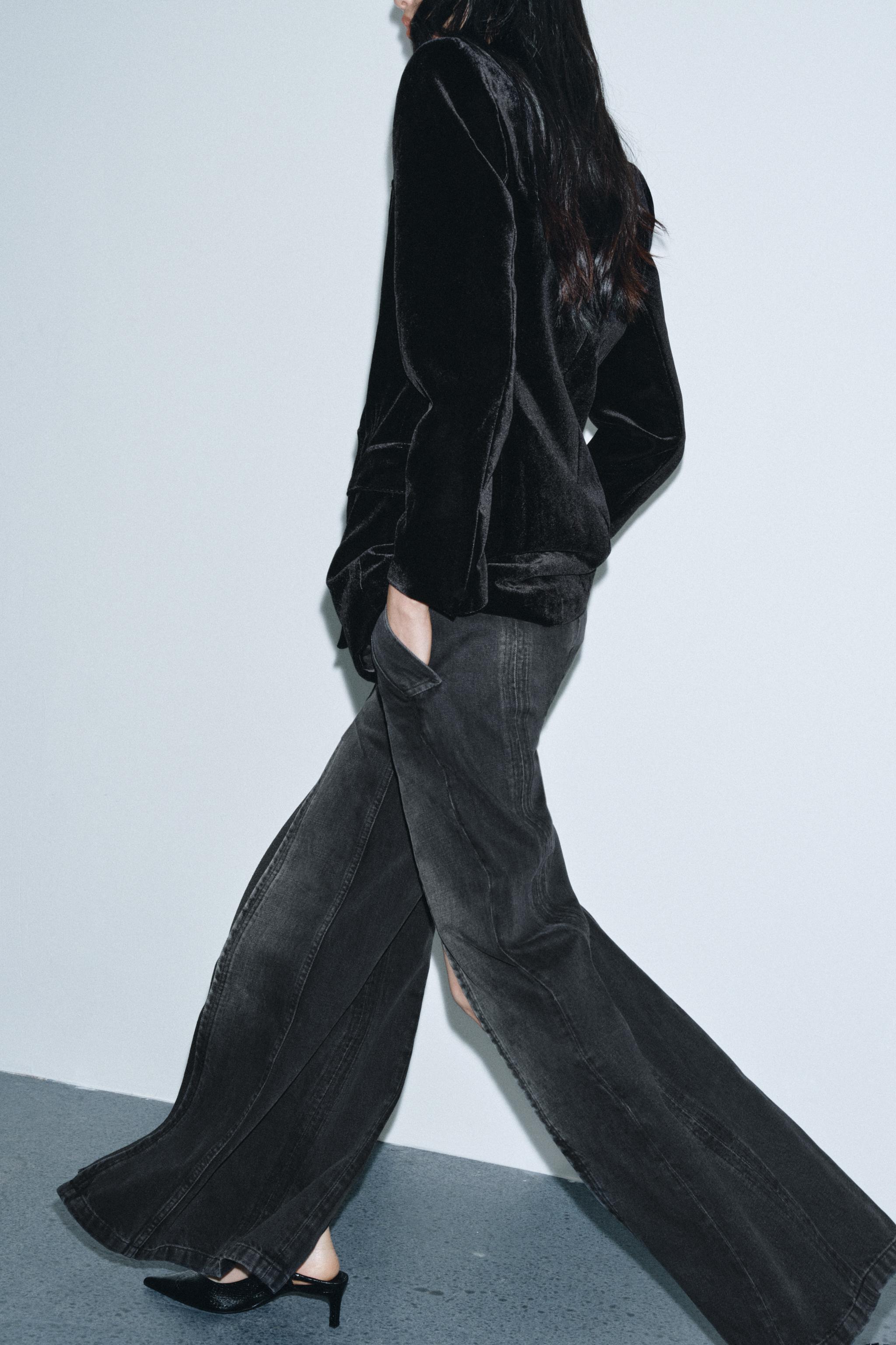 ZW COLLECTION WIDE-LEG MID-WAIST JEANS WITH ZIPS - Black | ZARA
