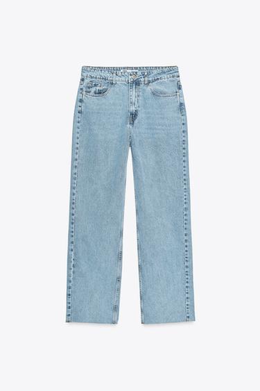 Zara Z1975 HIGH-WAIST STRAIGHT LEG JEANS - Light blue
