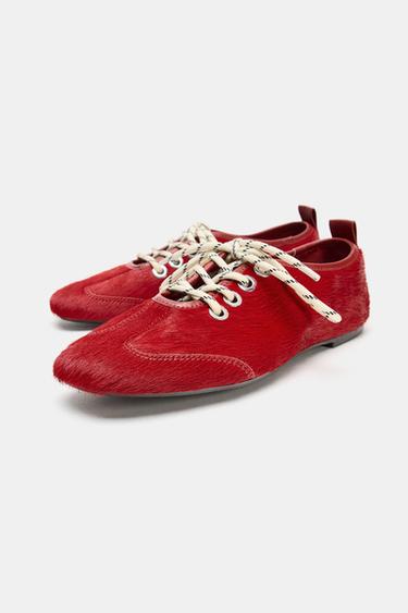 BALLERINES EN CUIR EFFET FOURRURE - Rouge de Zara - Image 3