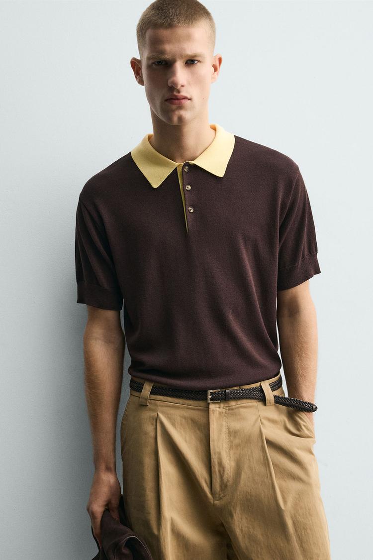 ZARA CONTRAST RELAXED FIT KNIT POLO SHIRT