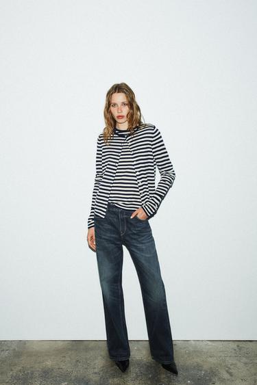 스트라이프 니트 재킷 - Zara 크림 / 블루