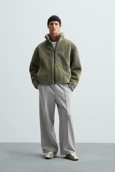 COLOUR BLOCK FAUX SHEARLING JACKET - Khaki by Zara - Image 0