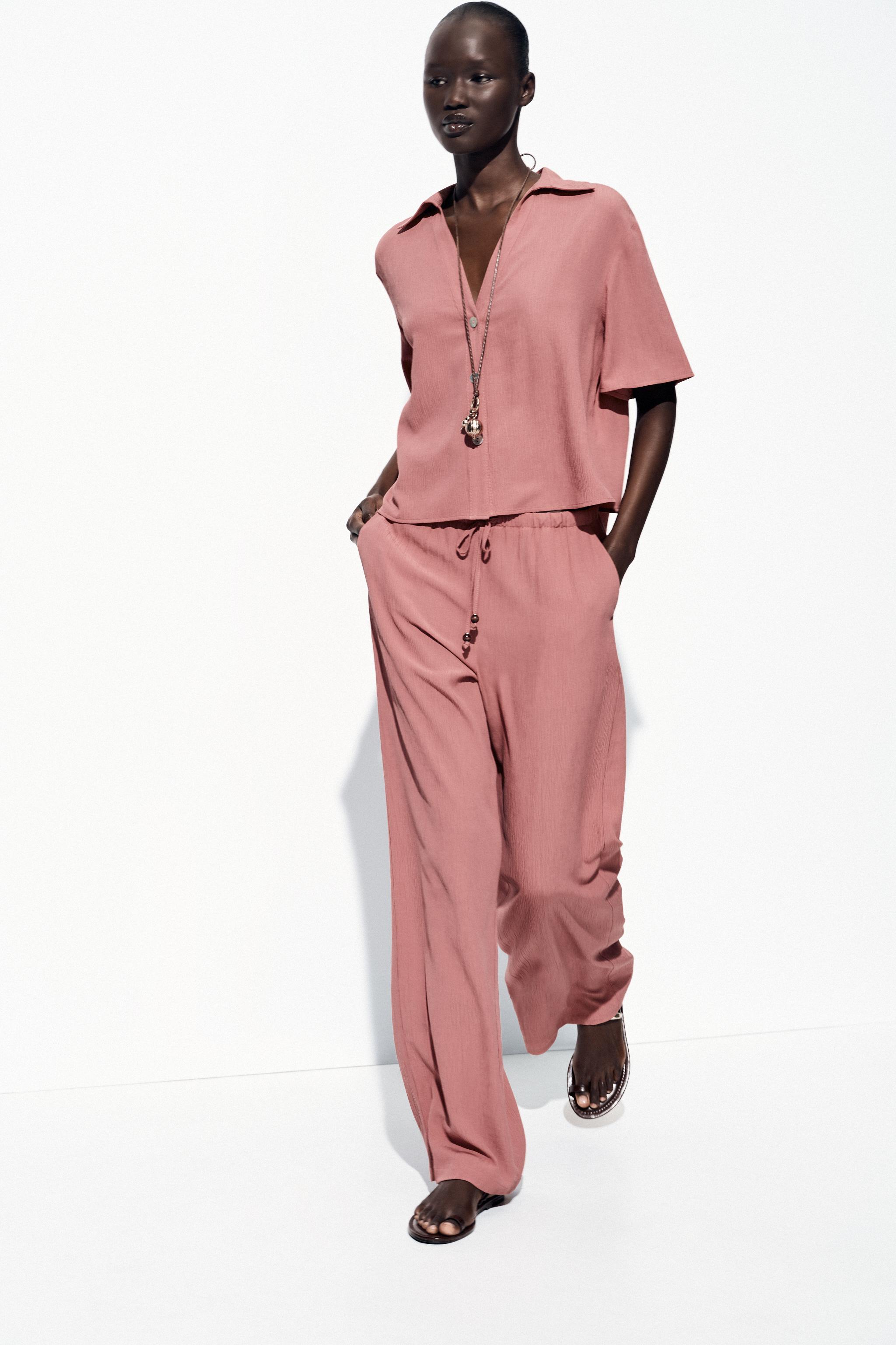 WRINKLE EFFECT WIDE LEG PANTS