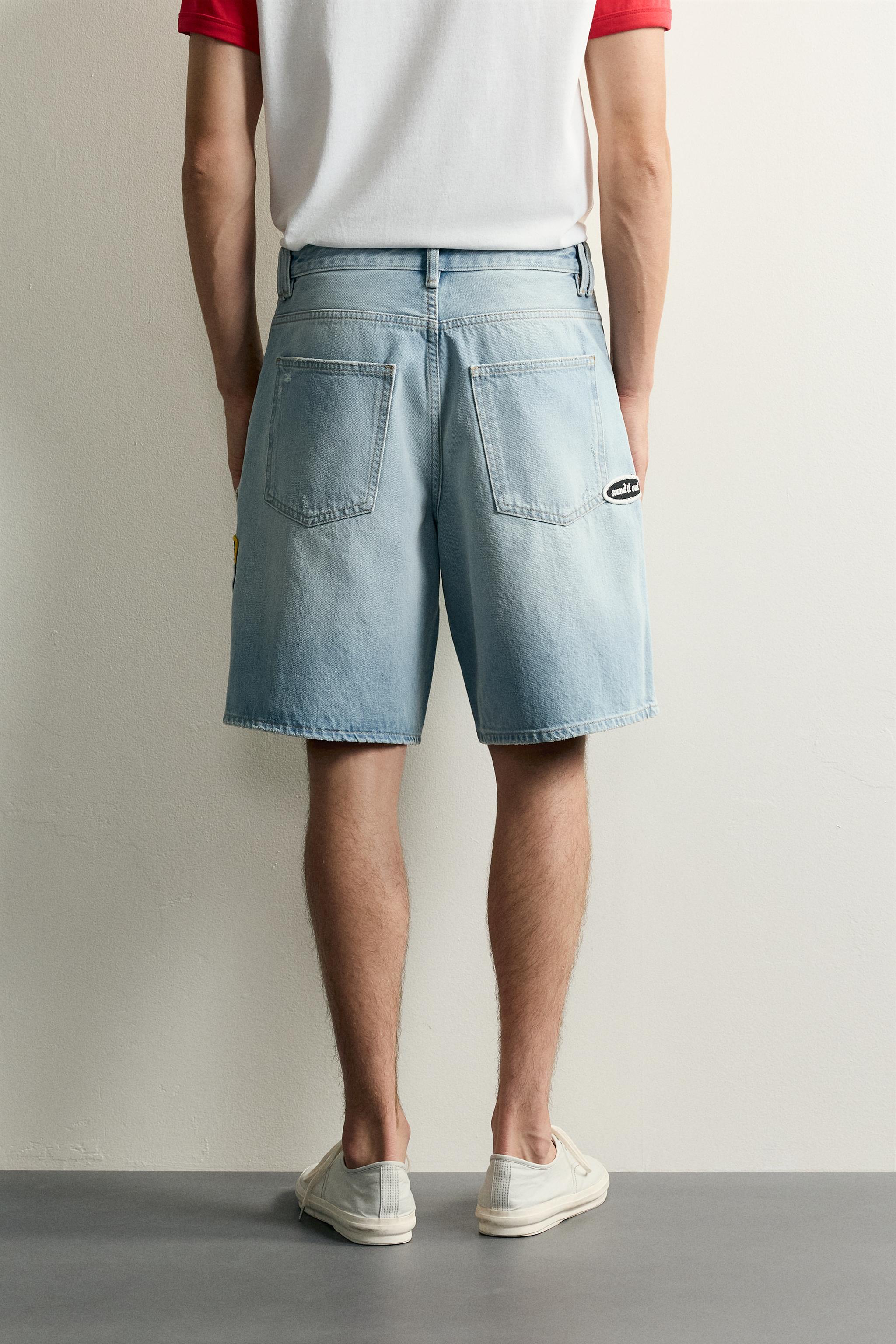 RELAXED FIT PATCHWORK DENIM BERMUDA SHORTS