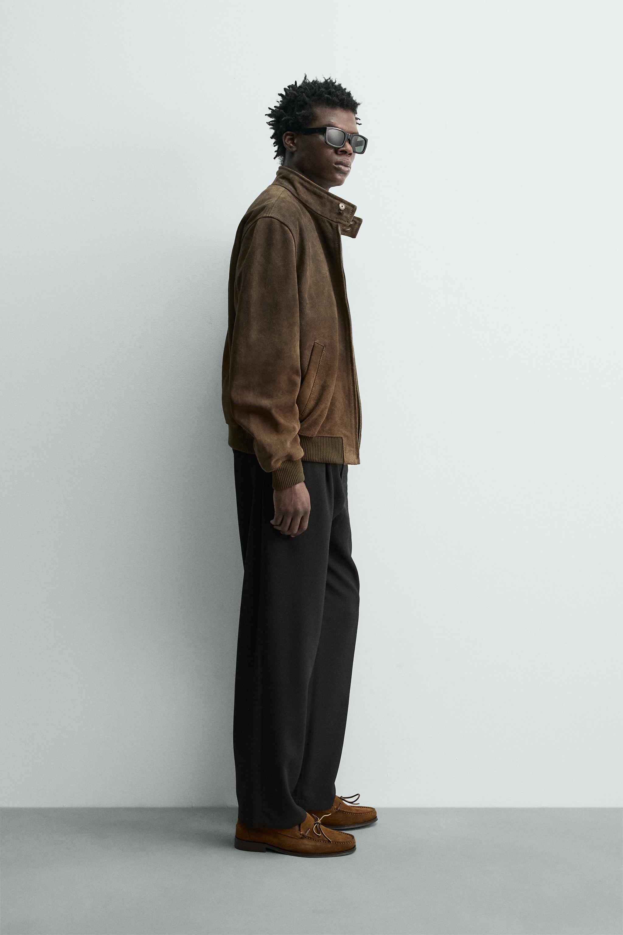 BLOUSON REGULAR FIT CUIR DAIM