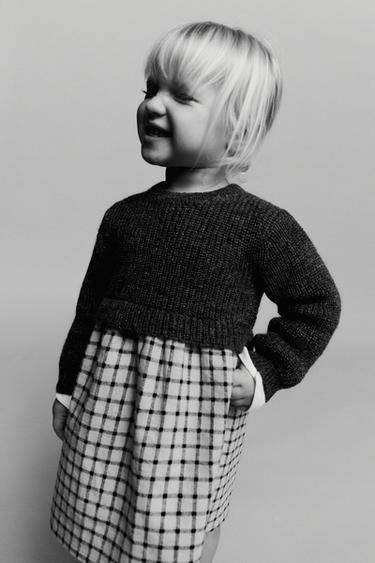 Zara COMBINATION CHECKERED KNIT DRESS - Dark gray