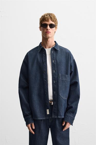Zara DENIM OVERSHIRT WITH POCKET - Blue