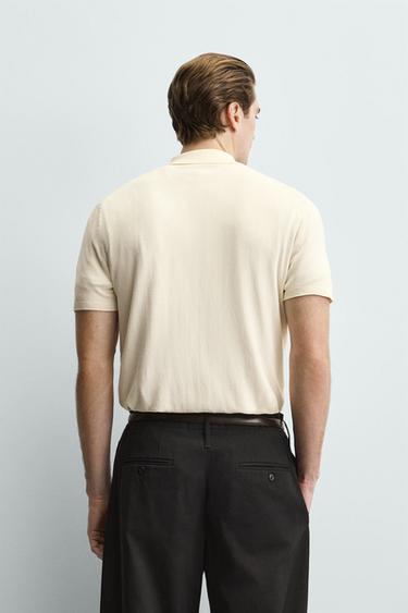 REGULAR FIT KNIT POLO SHIRT - Oyster-white by Zara