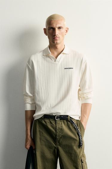 EMBROIDERED TEXT JACQUARD POLO — Oyster-white 2