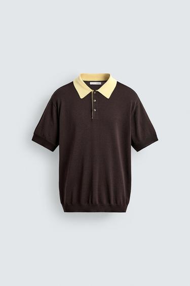 CONTRAST RELAXED FIT KNIT POLO SHIRT - Brown by Zara