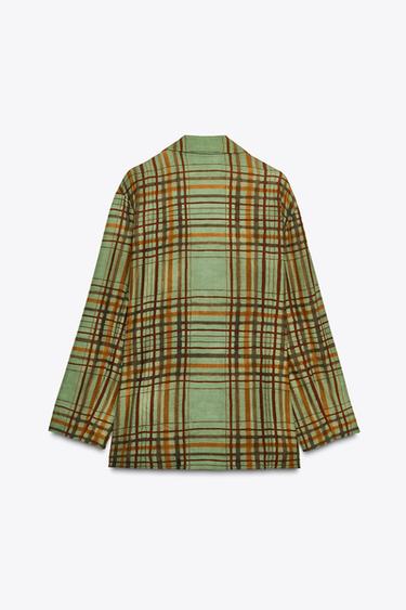 ZW COLLECTION FLOWY CHECK BLAZER - Green by Zara - Image 3
