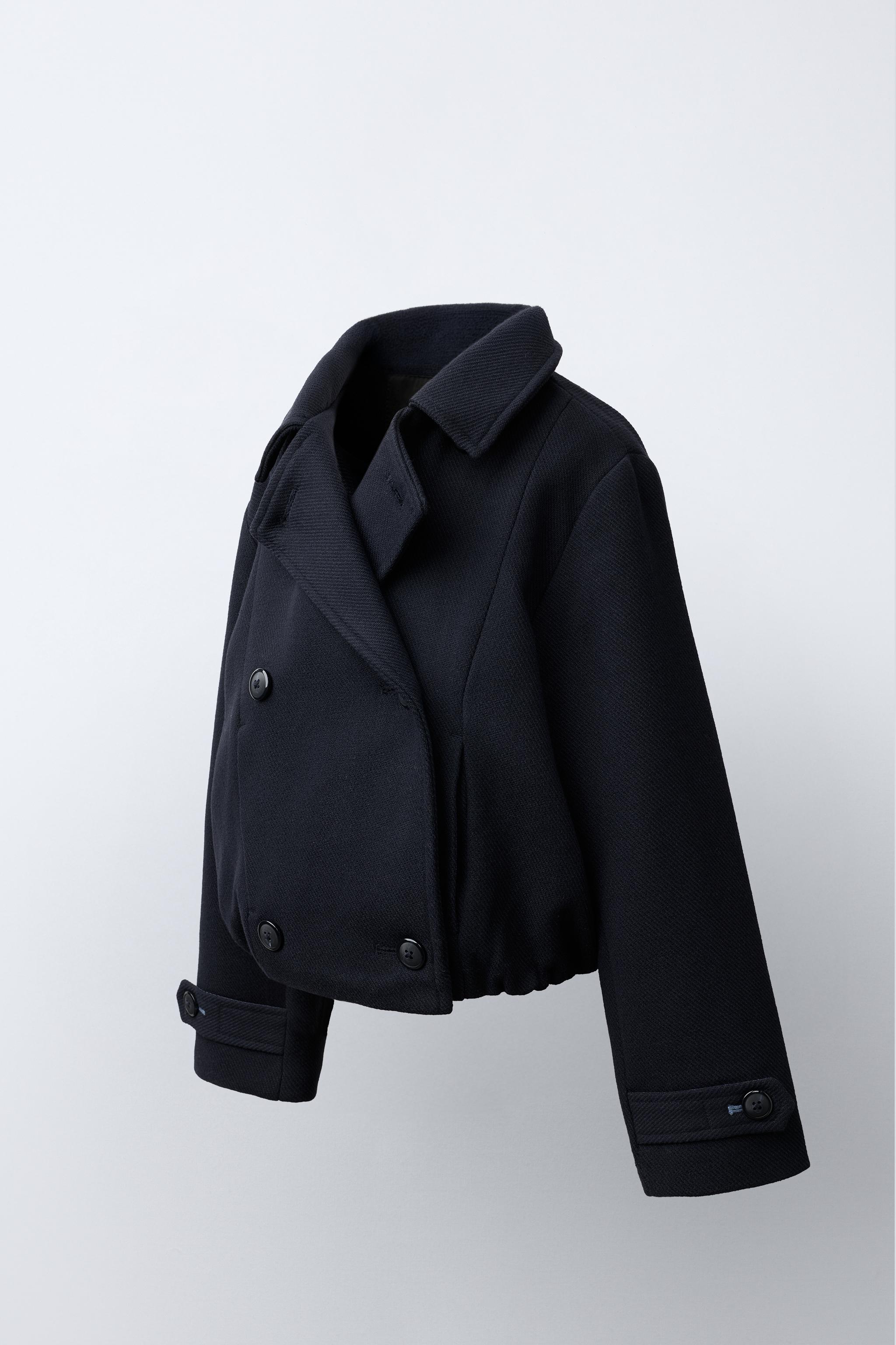 ZARA　クロップドウールコート クロップド丈ウール混コート - ネイビーブルー | ZARA Japan / 日本