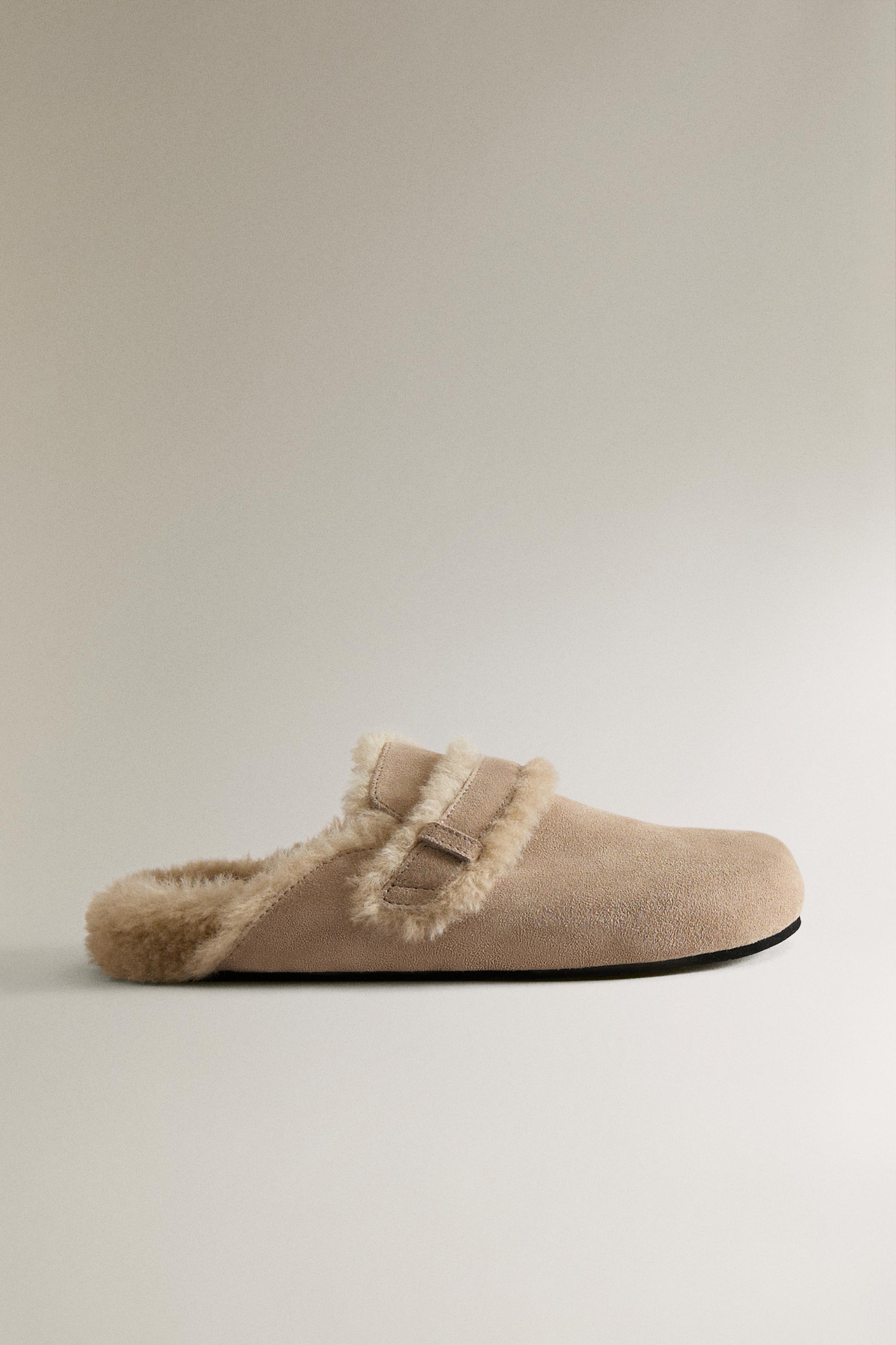 WARM LEATHER MULE CLOGS — Taupe Gray