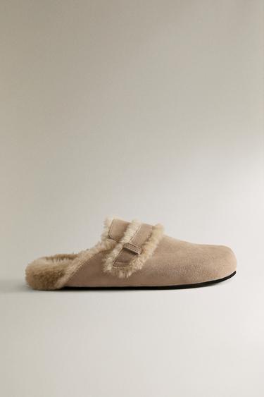 WARM LEATHER CLOGS - Taupe Grey by Zara - Image 0