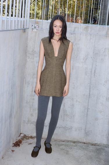 Zara 羊毛短版洋裝 - 斑紋棕色