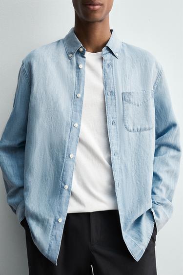 REGULAR FIT DENIM SHIRT - Light blue by Zara - Image 5