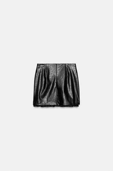 LEATHER EFFECT LACE MINI SKIRT — Black 2