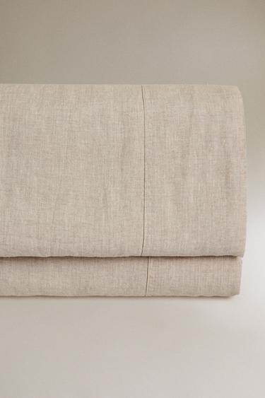 Zara WASHED LINEN FLAT SHEET (160 GSM) - Light beige - Image 0