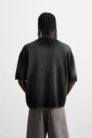 SPRAY PRINT KNIT T-SHIRT - Black by Zara - Image 2
