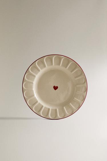 WAVY STONEWARE CHRISTMAS DESSERT PLATE - Білий/червоний Zara