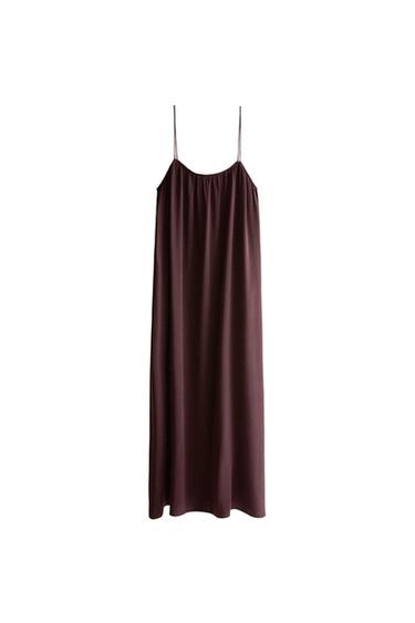 MULBERRY SILK STRAPPY NIGHTDRESS - Burgundy by Zara