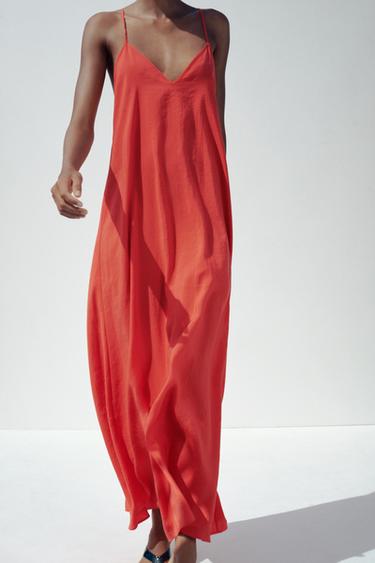 Zara FLOWY MIDI DRESS - Red / Coral