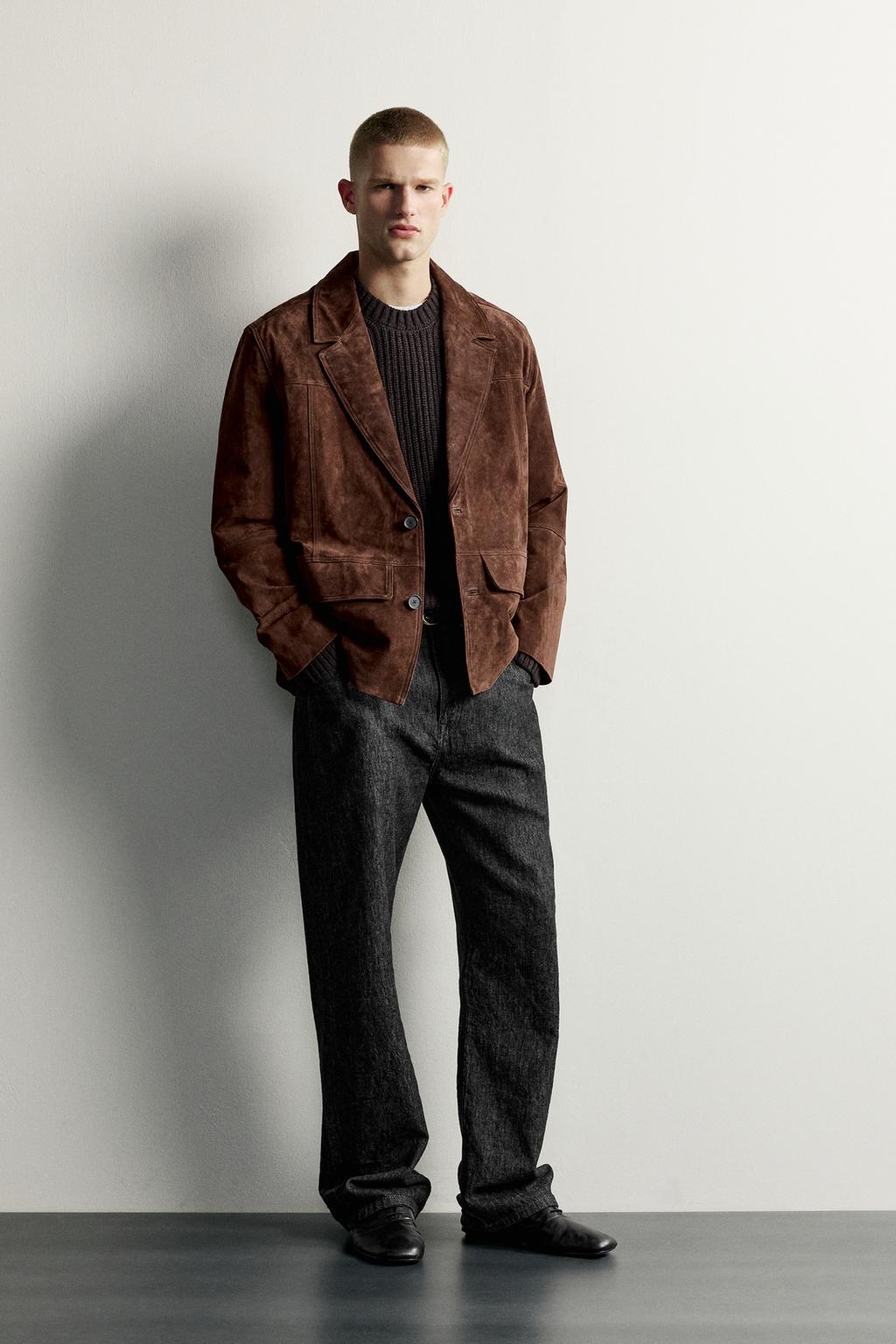RELAXED FIT LEATHER SPLIT SUEDE BLAZER