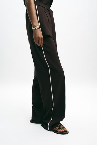 STRAIGHT-LEG TROUSERS WITH SIDE STRIPE - Brown by Zara - Image 3