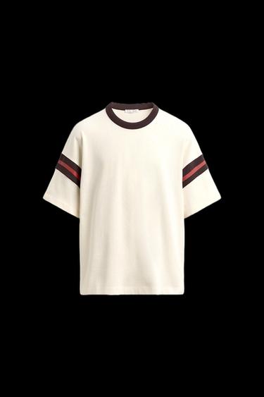 Zara RIBBED STRIPE T-SHIRT - Ecru - Image 0