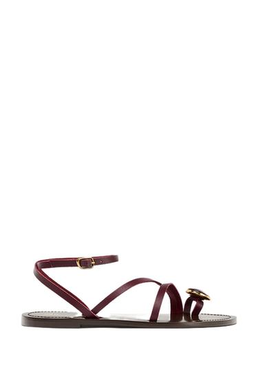 Zara FLAT LEATHER SANDALS WITH DECORATIVE STRAPS - Burgundy Red - Image 0