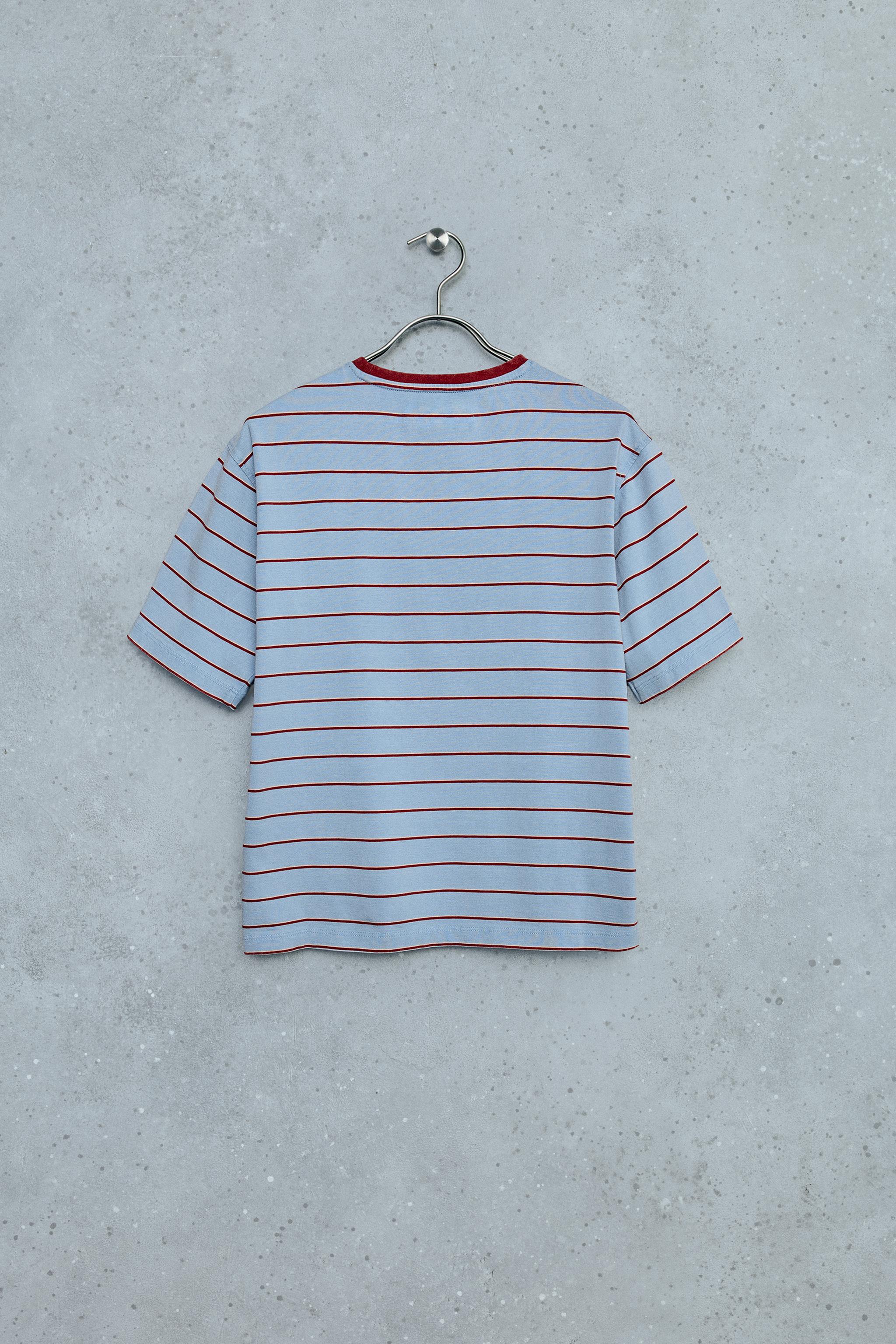 STORIESZ - WASHED-EFFECT CONTRAST NECK T-SHIRT — Sky blue