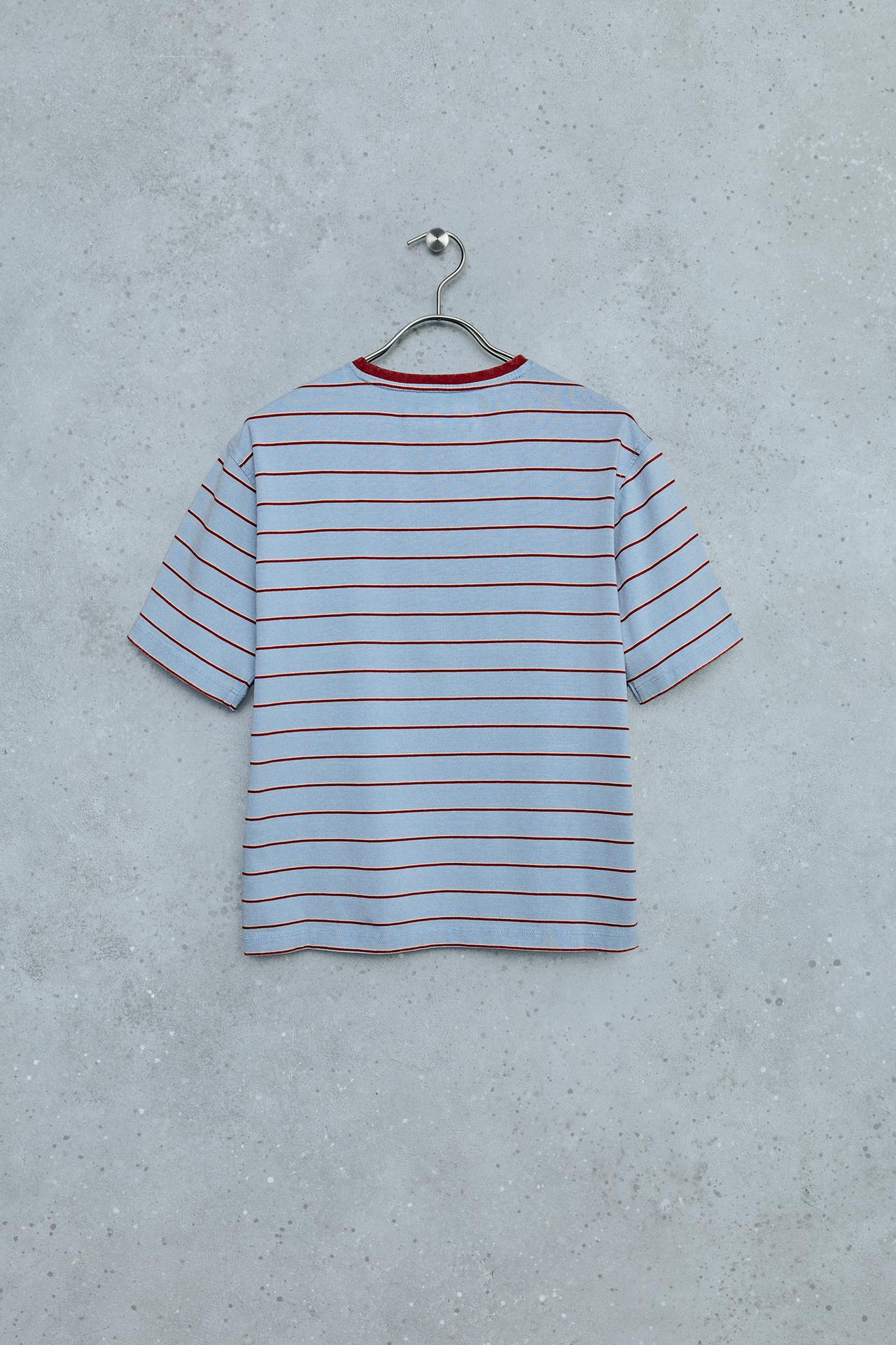 STORIESZ - WASHED EFFECT CONTRAST NECK T-SHIRT — Sky blue
