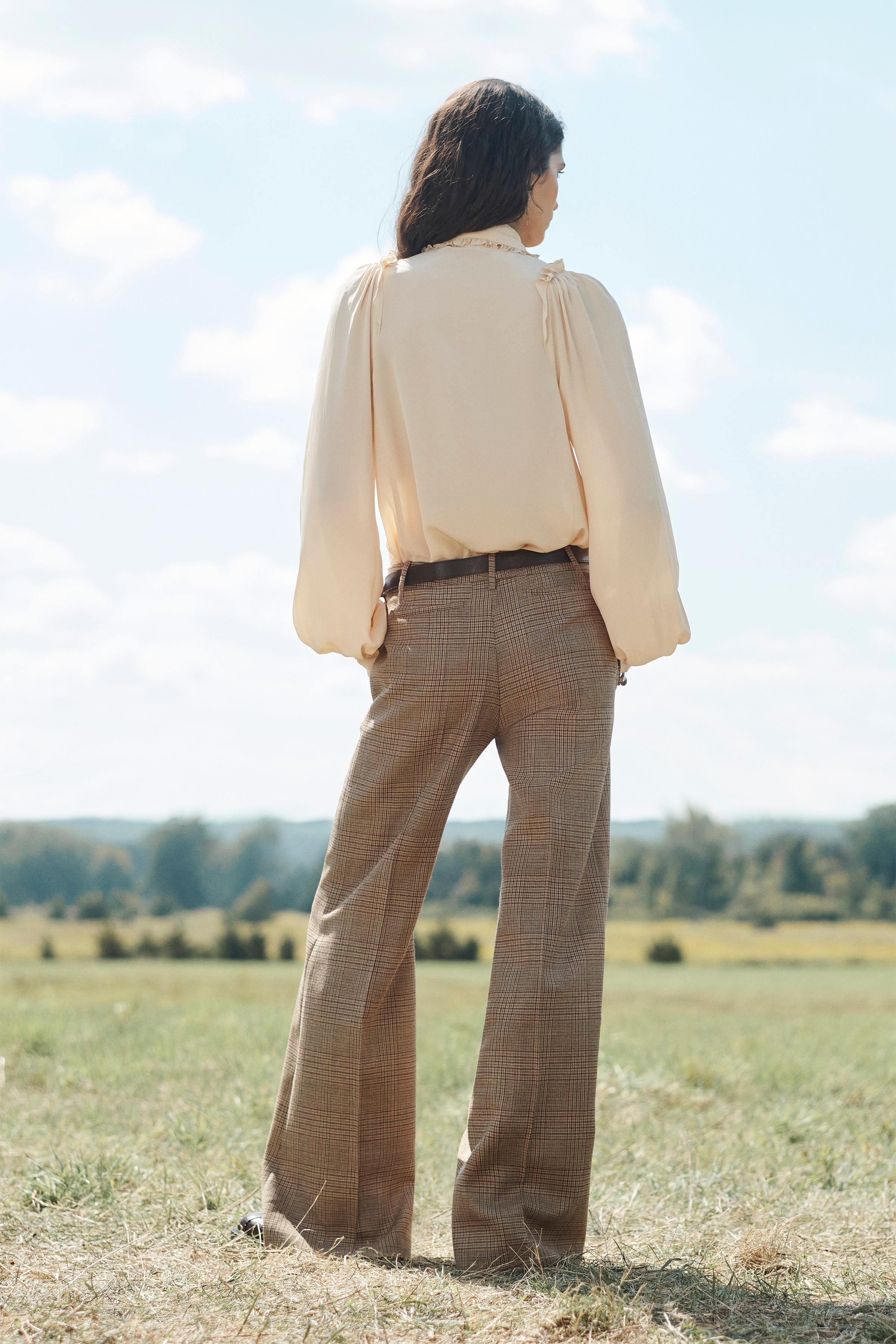 LIMITED EDITION ウールチェックフレアパンツ - ブラウン | ZARA Japan