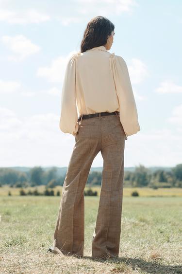 PANTALON FLARE À CARREAUX EN LAINE ÉDITION LIMITÉE - Marron de Zara - Image 2