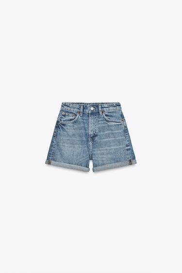 HIGH-WAIST MOM FIT TRF BERMUDA SHORTS - Blue by Zara