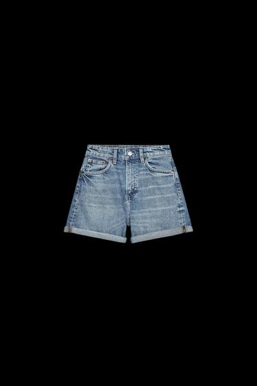 MOM FIT TRF BERMUDASHORTS MIT HOHEM BUND - Blau von Zara