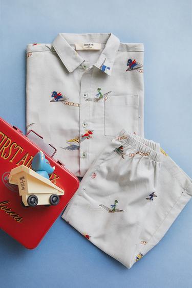 KIDS' DINOSAUR FLANNEL PYJAMA SET - Light blue by Zara