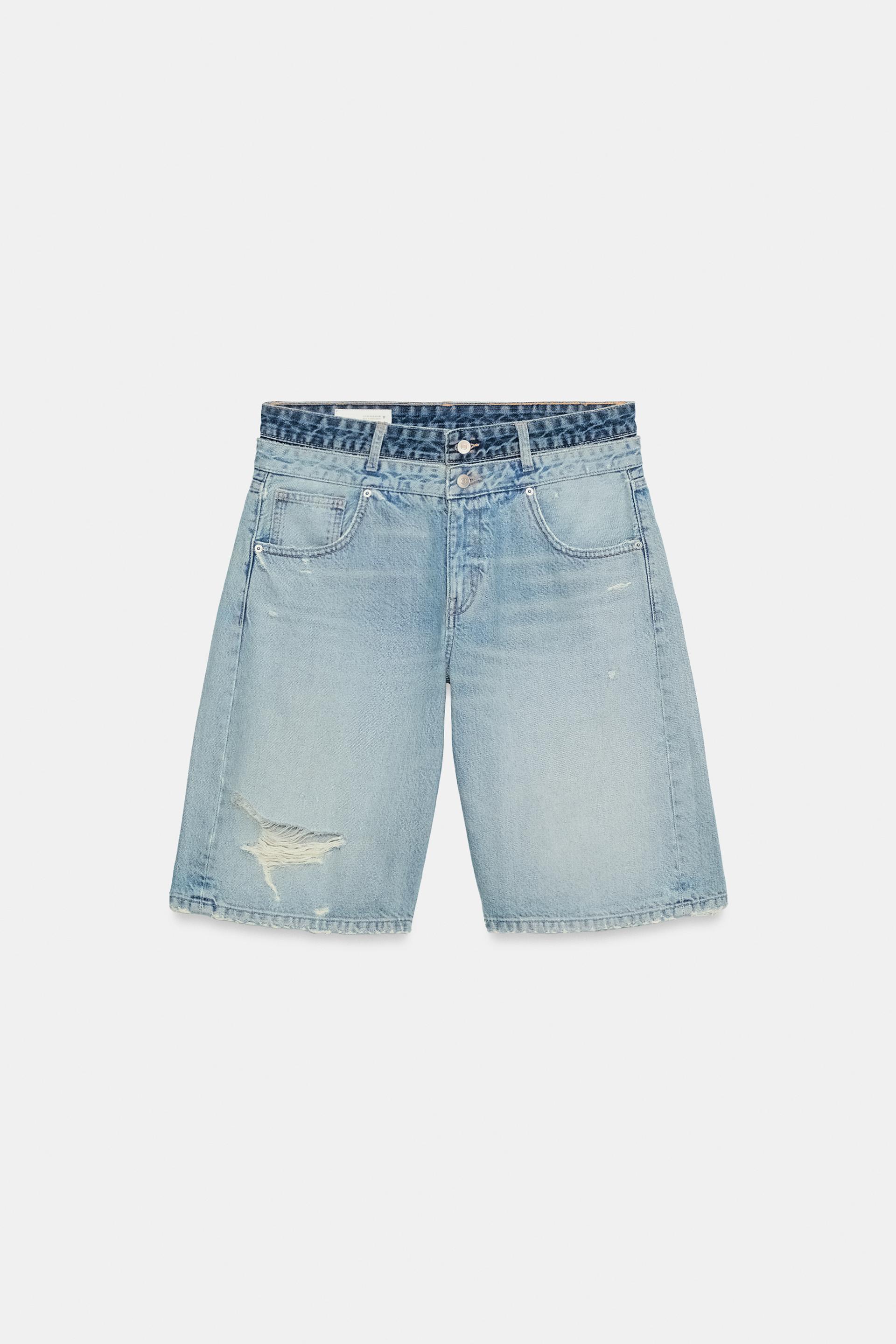 Trf Mid-Waist Double Waistband Denim Bermuda Shorts